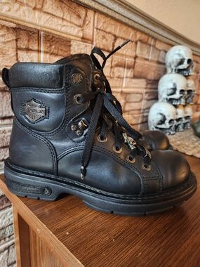 Harley-Davidson Black Leather Lace-Up Boots
